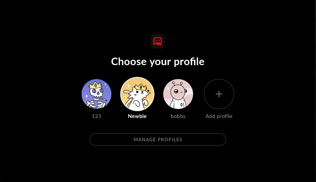 RolloTV profile picker on Android TV, showing three saved playlist profiles